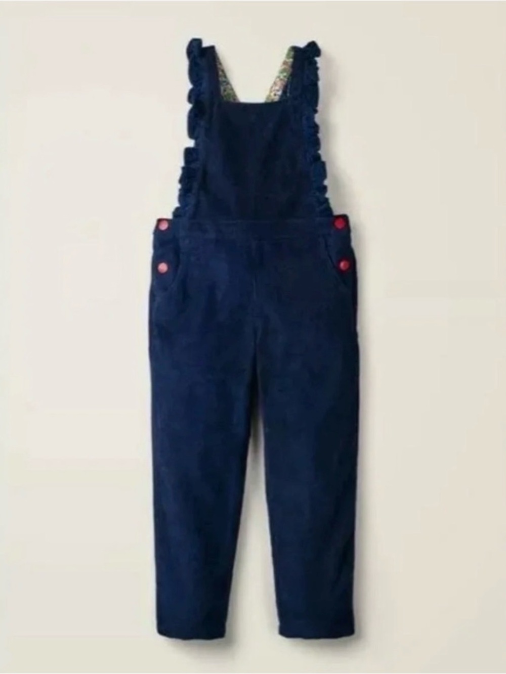 ✨ MINI BODEN ✨ Girl’s Blue Ruffle Floral Lined Corduroy Overalls Size 11-12y